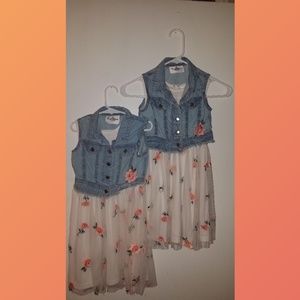 TWINS 2 Girls sz 6 floral dresses w denim vests